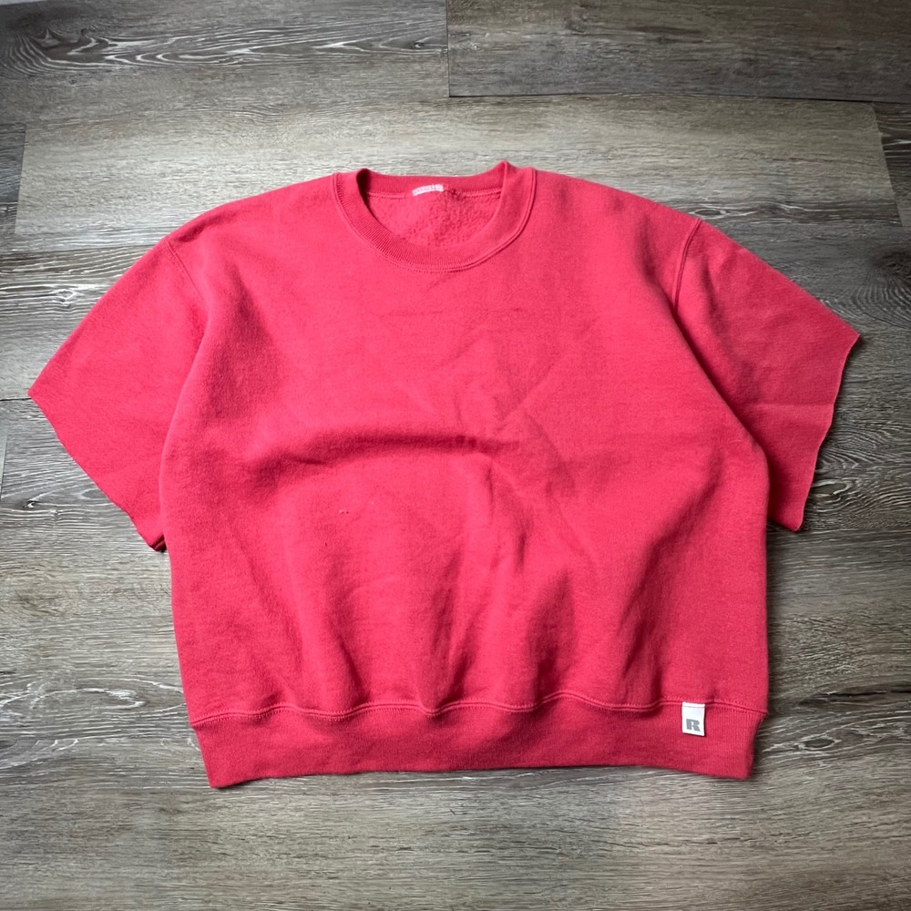 Russell Athletic Sweatshirt Mens XL Red Short Sleeve Cut Off Vintage Boxy AT71
